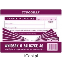 DRUK WNIOSEK O ZALICZKĘ 02005
